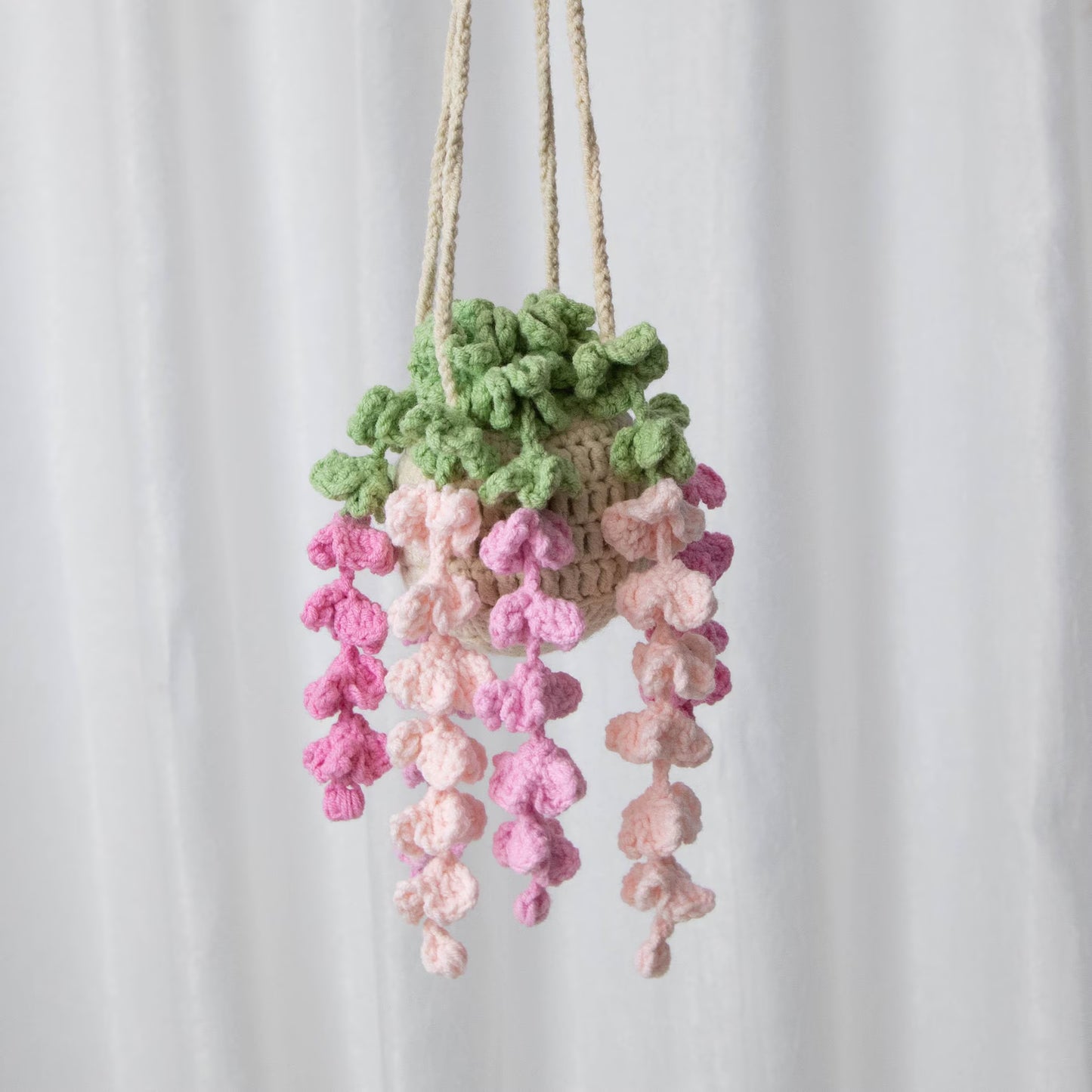 Crochet Pink Spider Plant Hanging Car Charm
