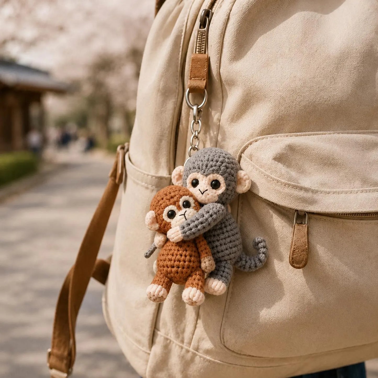 Crochet Mom & Baby Monkey Keychain