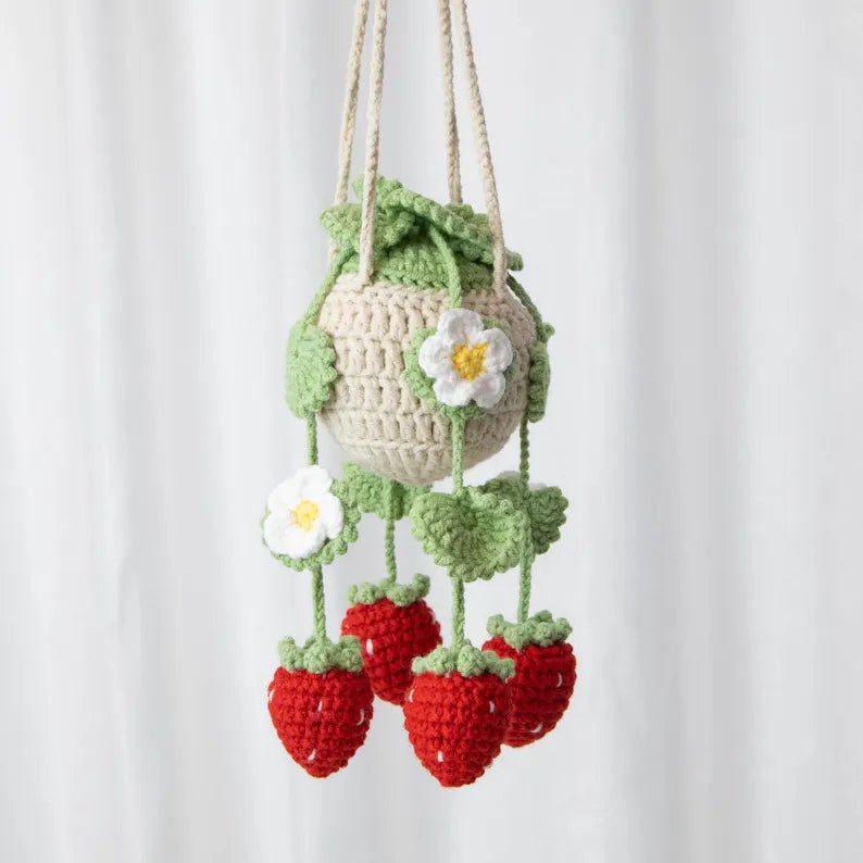 Crochet Strawberry Hanging Car Charm