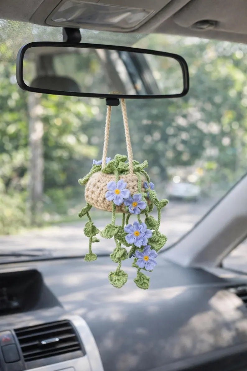 Crochet Blue Forget-Me-Not Car Hanger