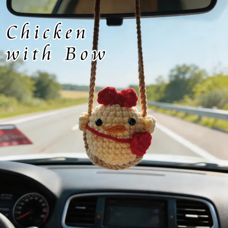 Crochet Bow Chick Car Hanger