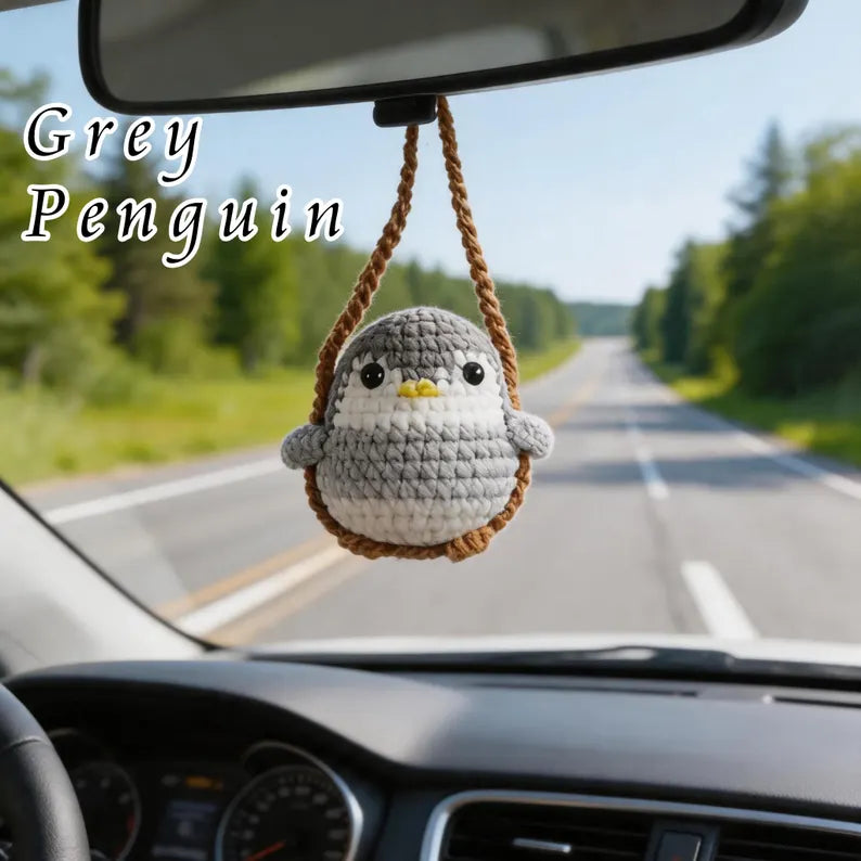 Crochet Grey Penguin Car Hanger