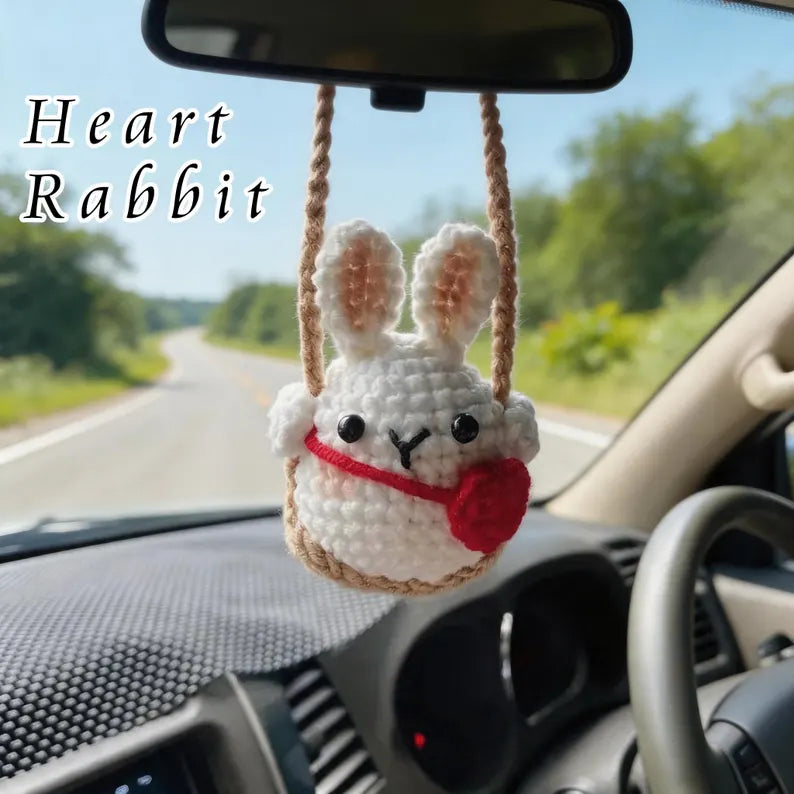 Crochet Heart Rabbit Car Hanger