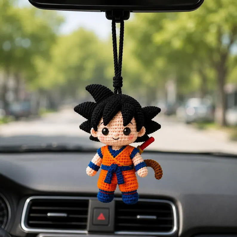 Crochet Goku Car Mirror Charm