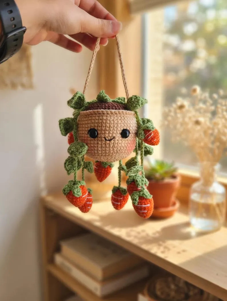 Crochet Orange Strawberry Car Charm