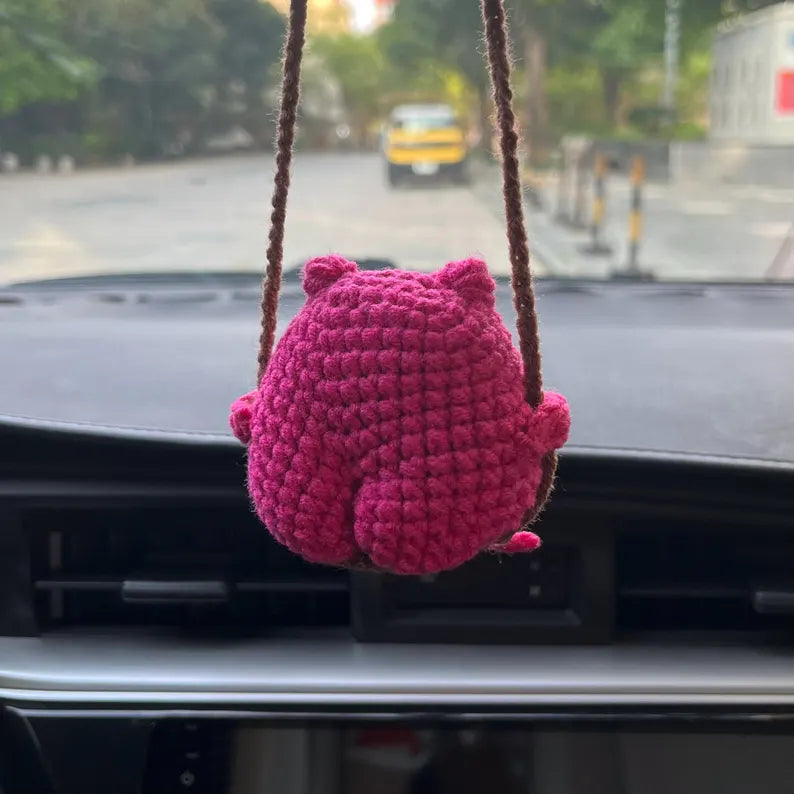 Crochet Pink Frog Car Hanger