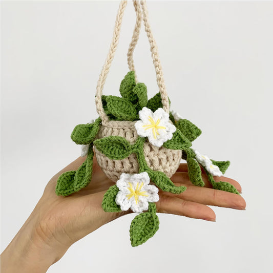 Crochet Cherry Blossom Basket Car Hanger