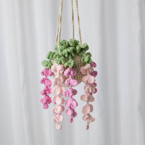 Crochet Pink Spider Plant Hanging Car Charm