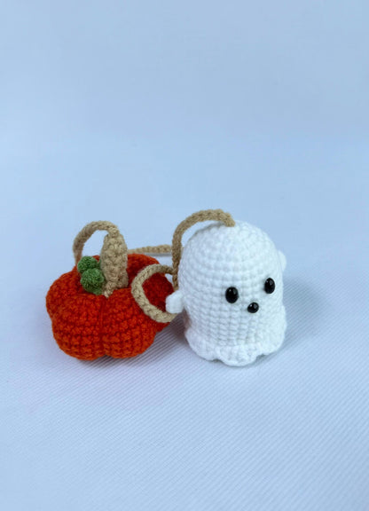 Crochet Ghost and Pumpkin Car Hanging