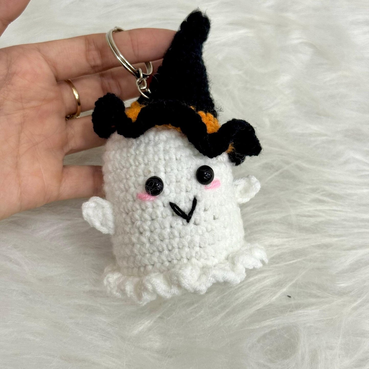 Halloween Crochet Ghost Keychain