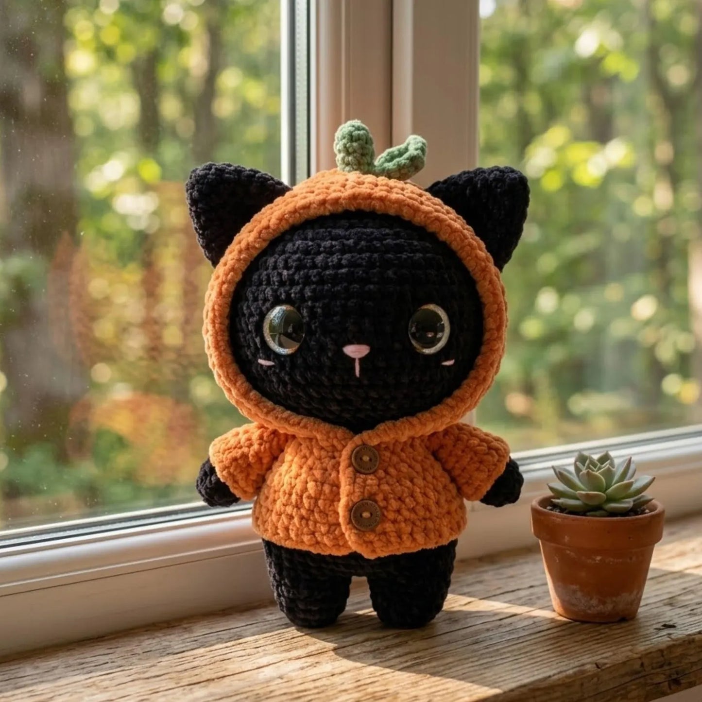 Handmade Crochet Black Cat Plush Toy Cute