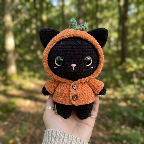 Handmade Crochet Black Cat Plush Toy Cute