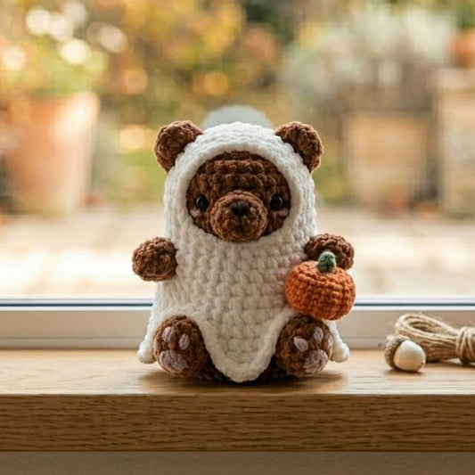 Ghost Bear Crochet Plush With Pumpkin