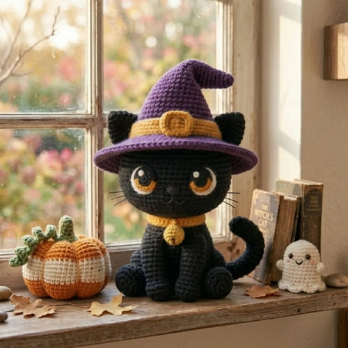 Cute Crochet Black Cat Witch Plush