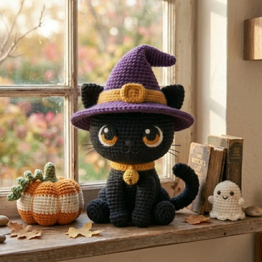 Cute Crochet Black Cat Witch Plush