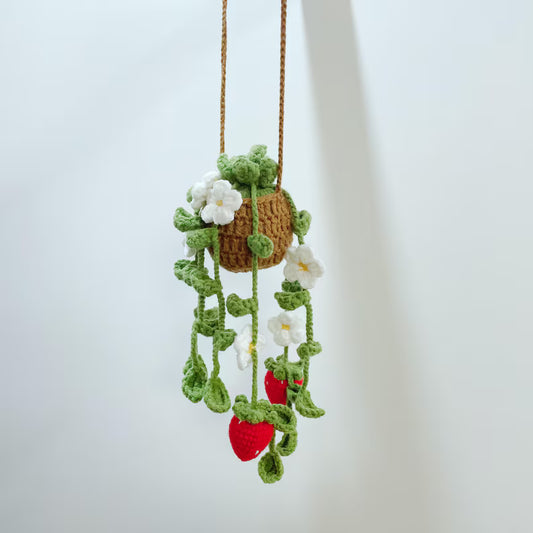 Crochet Strawberry Basket A Car Hanger