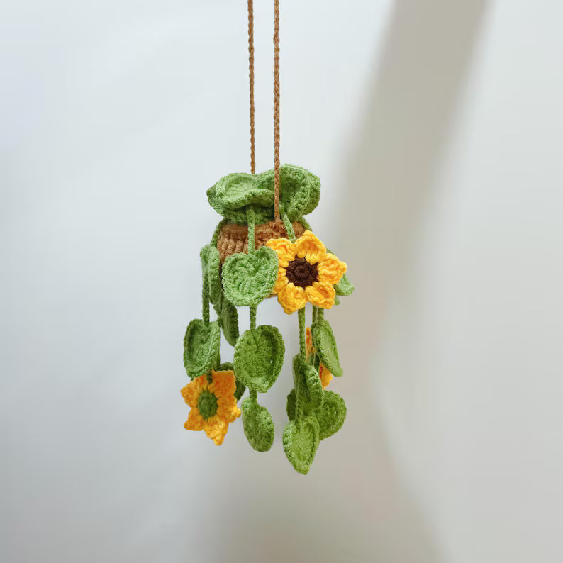 Crochet Flowering Pothos Basket Car Hanger