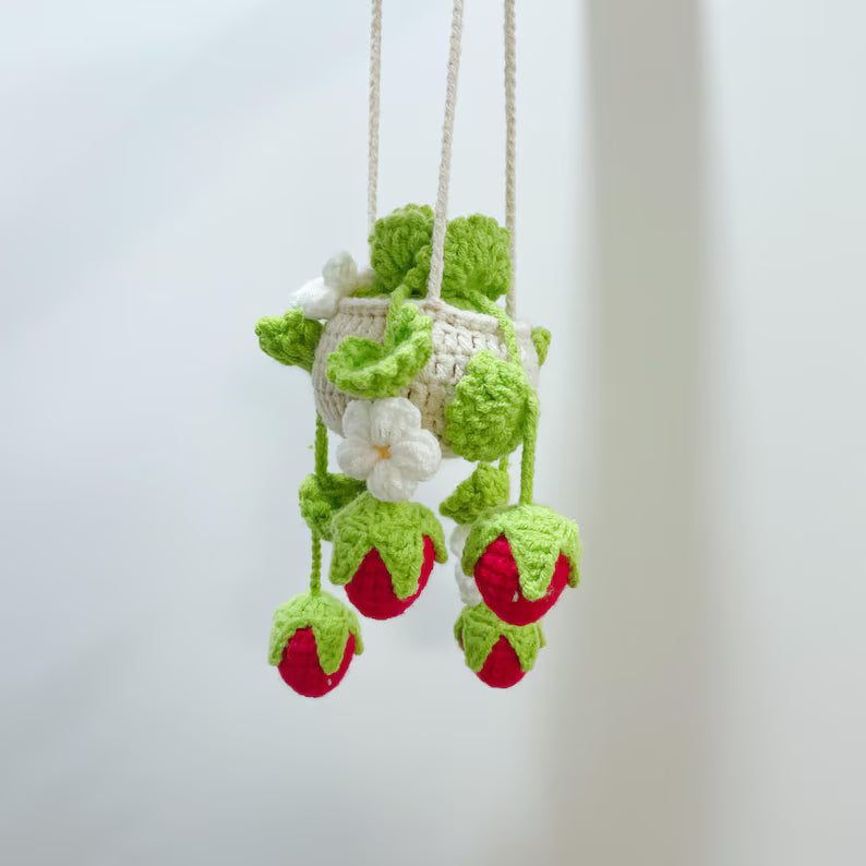 Crochet Strawberry Basket B Car Hanger