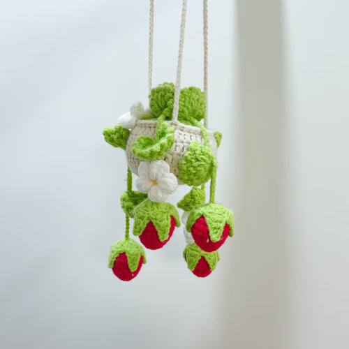 Crochet Strawberry Basket B Car Hanger