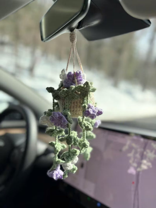 Crochet Purple Hanging Plant Car Charm