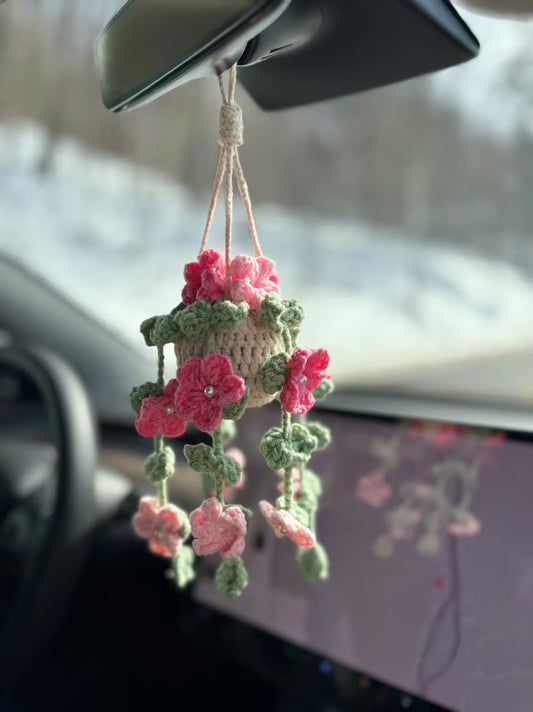 Crochet Pink Hanging Plant Car Charm