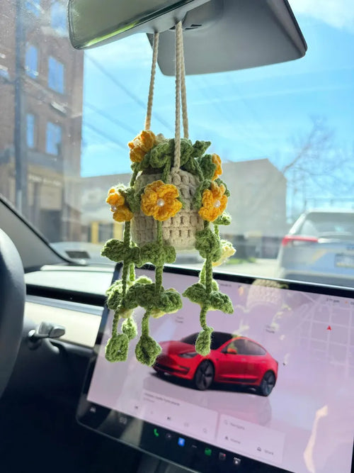 Crochet Yellow Hanging Plant Car Charm