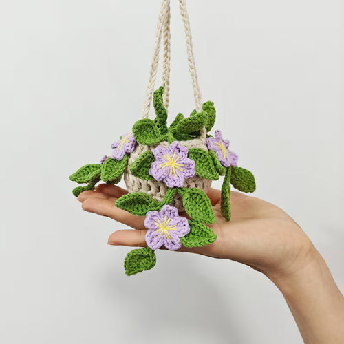 Crochet Purple Cherry Blossom Basket Car Hanger
