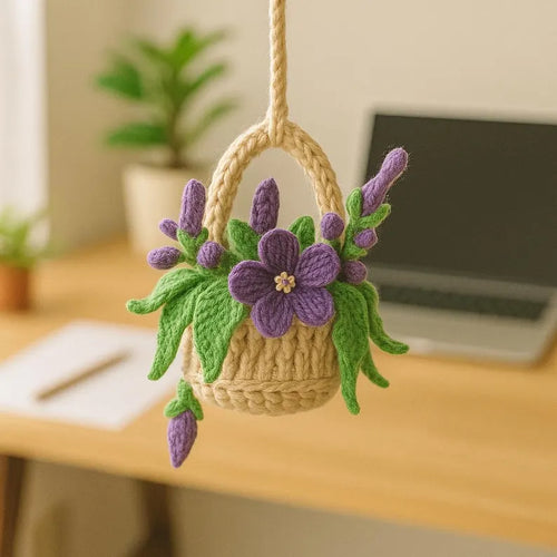 Crochet Plant Car Hanging: Boho Rearview Mirror Charm