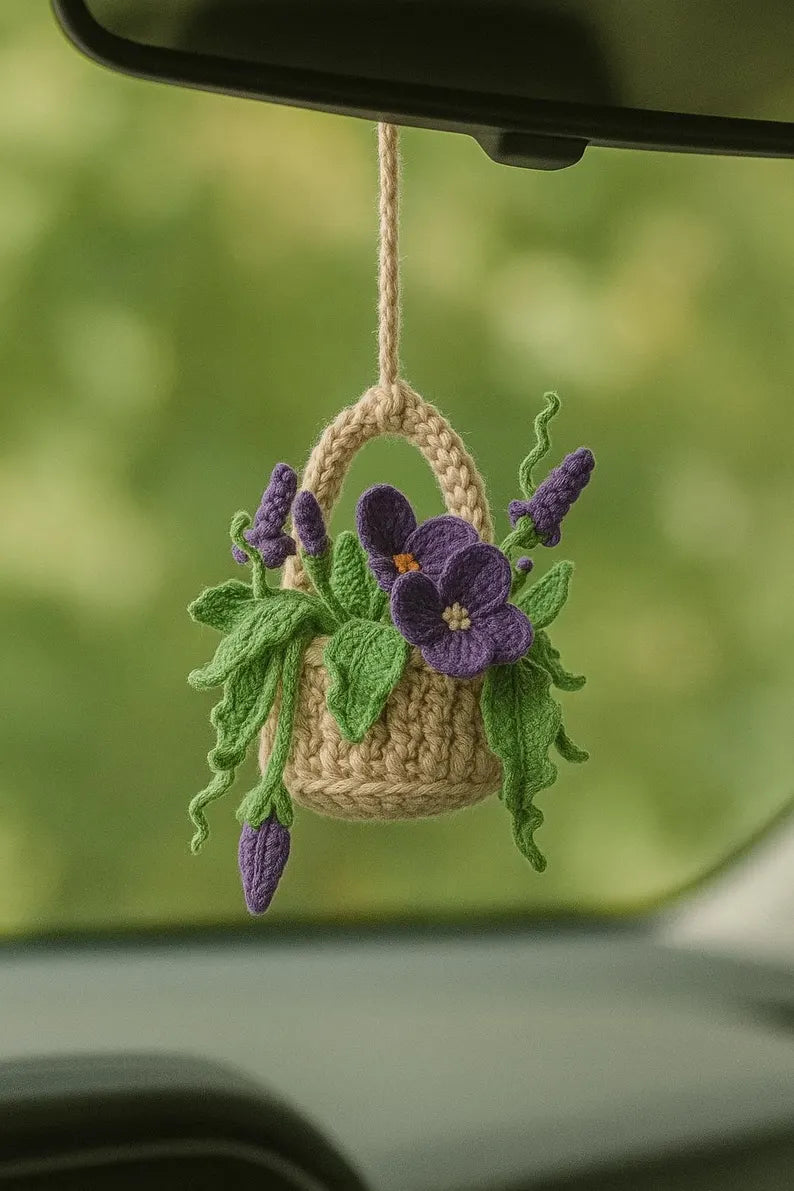 Crochet Plant Car Hanging: Boho Rearview Mirror Charm