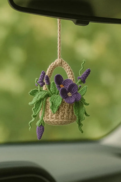 Crochet Plant Car Hanging: Boho Rearview Mirror Charm