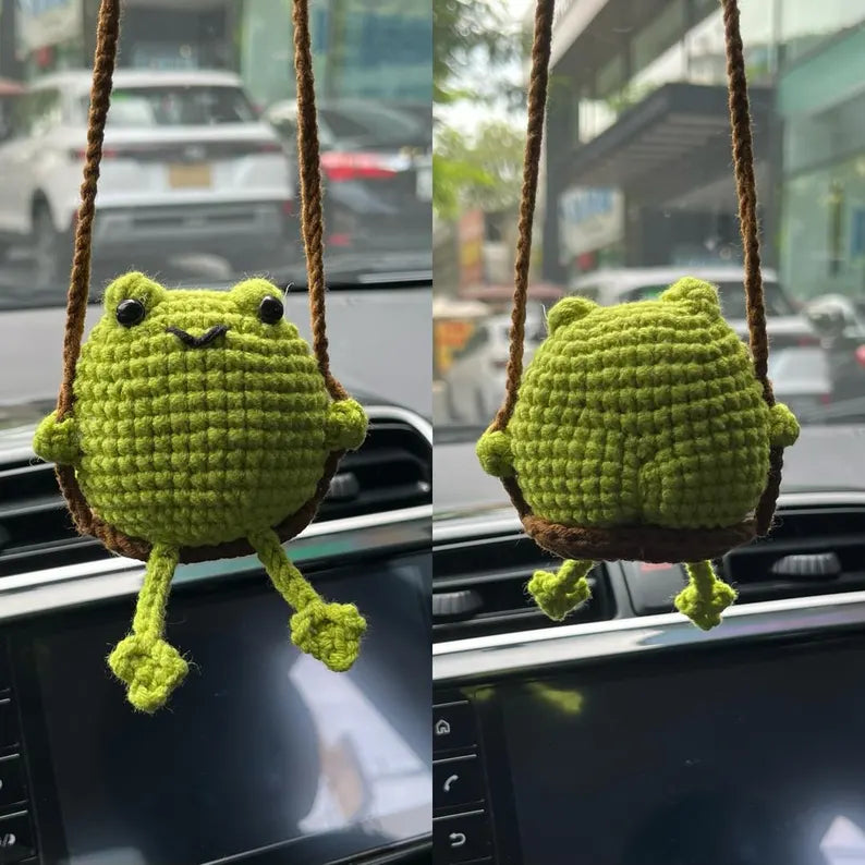 Crochet Green Frog Car Hanger