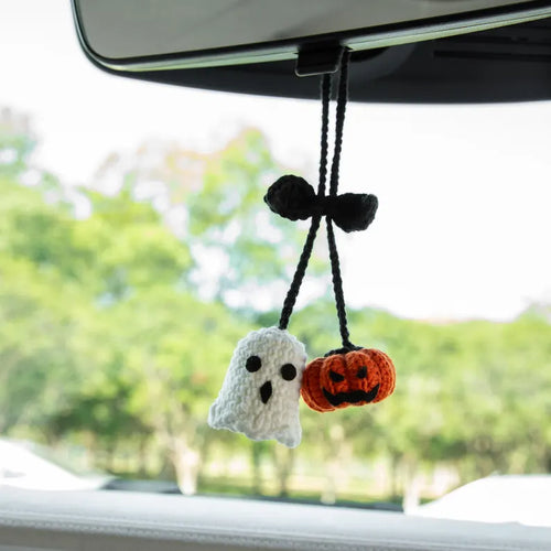 Crochet Ghost Pumpkin Basket Car Hanger