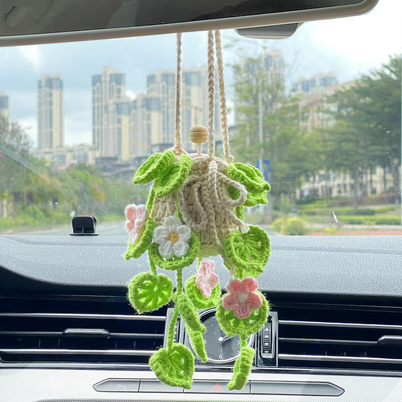 Crochet Pink Flower Car Diffuser