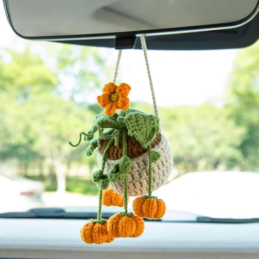Crochet Pumpkin Basket Car Hanger