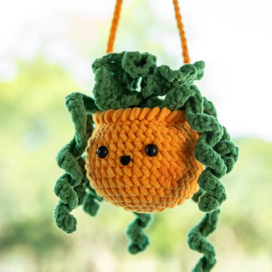 Crochet Orange Pumpkin Basket Car Hanger
