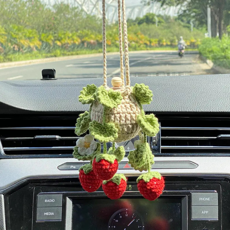 Crochet Strawberry Cluster Car Diffuser