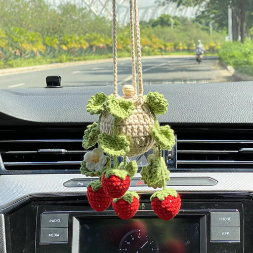 Crochet Strawberry Cluster Car Diffuser
