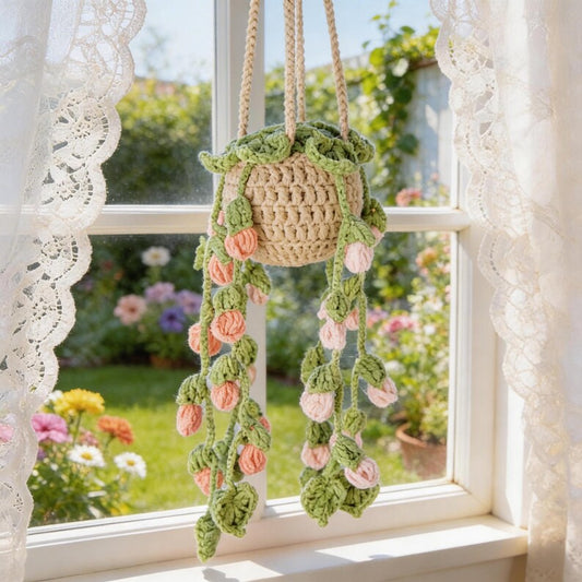 Crochet Rose Plant Hanging Car Charm