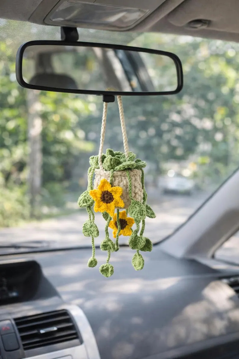 Crochet Sunflower Pot Car Hanger