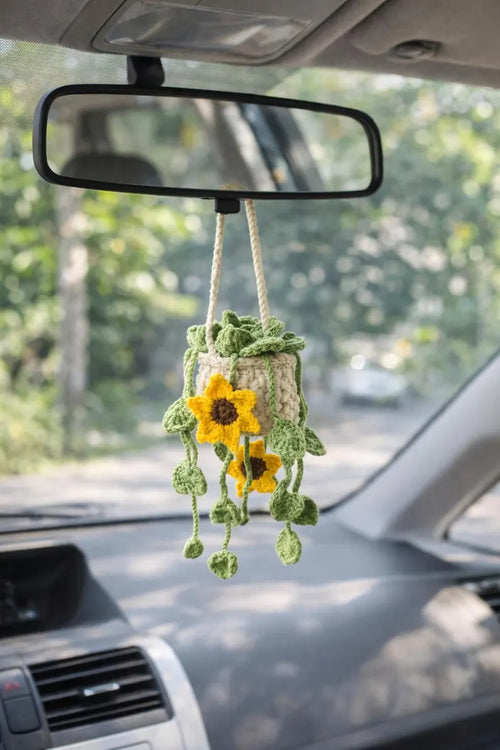 Crochet Sunflower Pot Car Hanger
