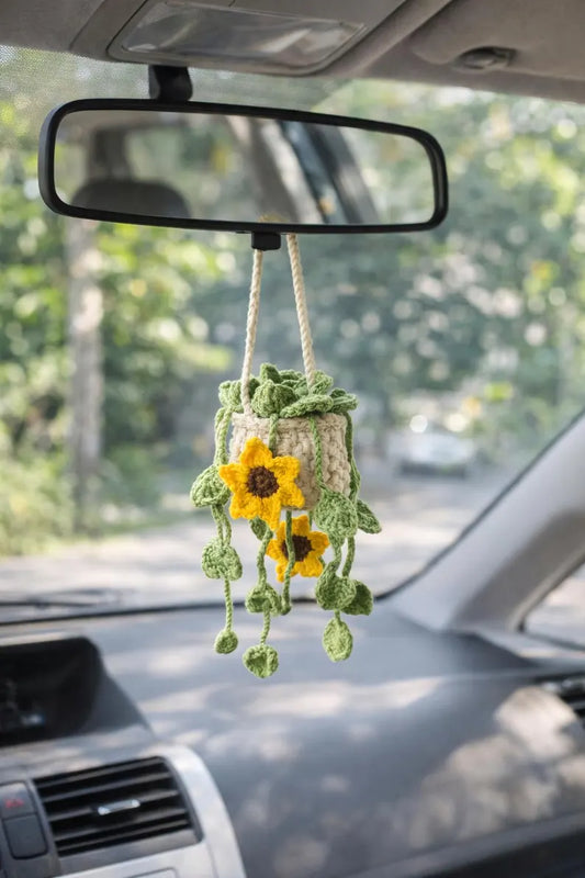 Crochet Sunflower Pot Car Hanger