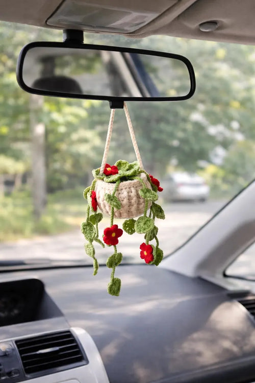 Crochet Red Forget-Me-Not Car Hanger