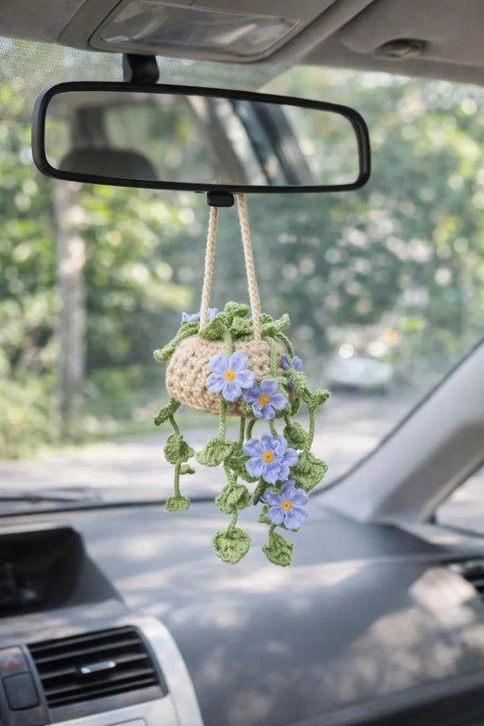 Crochet Blue Forget-Me-Not Car Hanger
