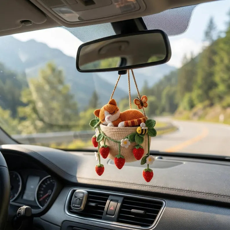 Crochet Sleeping Orange Tabby Cat Planter Hanger