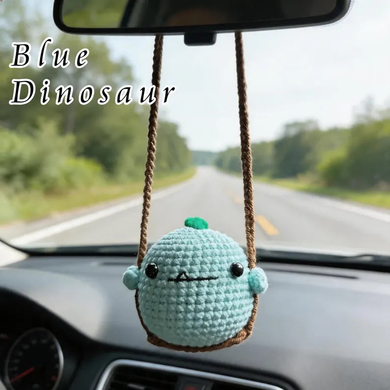 Crochet Blue Dinosaur Car Hanger