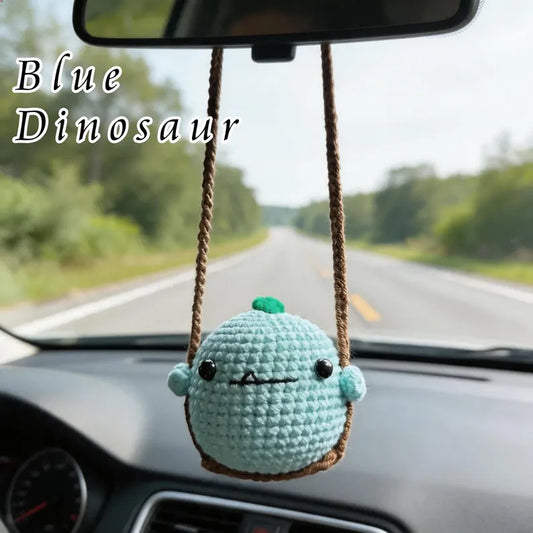 Crochet Blue Dinosaur Car Hanger