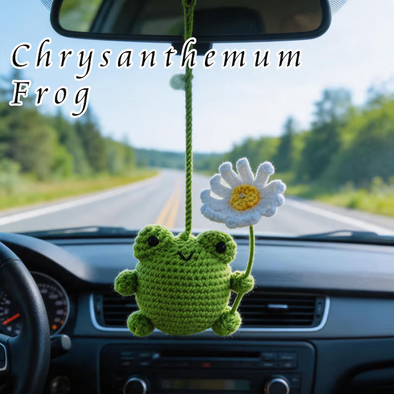 Crochet Chrysanthemum Frog Car Hanger