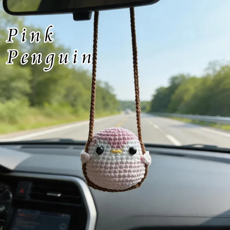 Crochet Pink Penguin Car Hanger