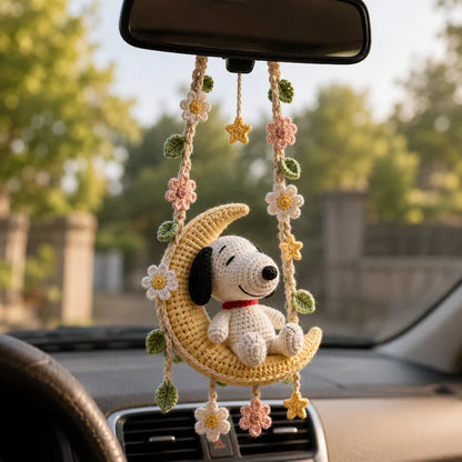 Crochet Dog on Moon Car Hanger
