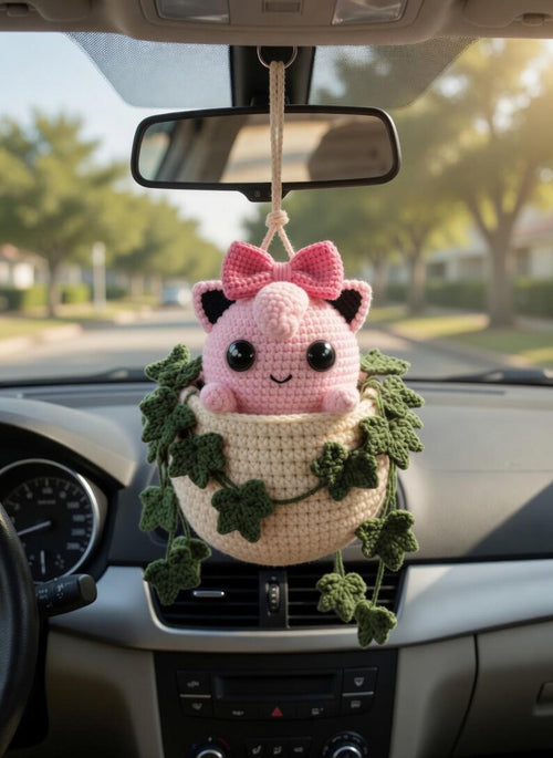 Crochet Jigglypuff Planter Car Hanger